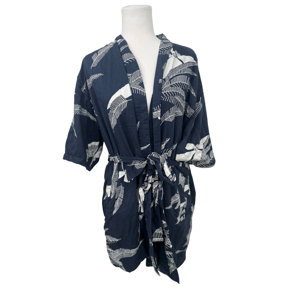 California Cowboy La Sirena Robe Womens XS/S Navy Floral Terry Lined Beach Wrap